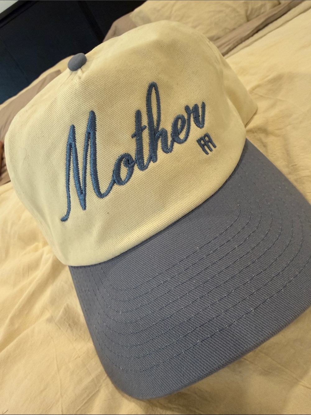 Mommday Mother Embroidered Two-Tone Baseball Cap - Cream & Dusty Blue